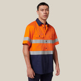 Hard Yakka Koolgear Short Sleeve Hi-Vis 2 Tone Taped Vented Shirt Y07754 in Orange/Navy