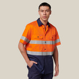Hard Yakka Koolgear Short Sleeve Hi-Vis 2 Tone Taped Vented Shirt Y07754 in Orange/Navy