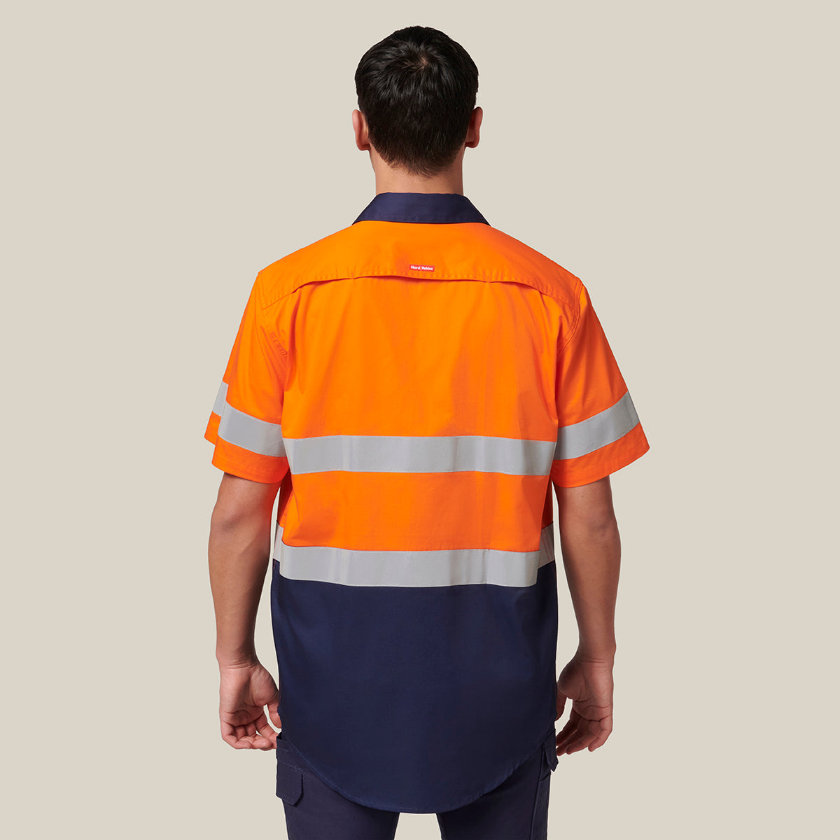 Hard Yakka Koolgear Short Sleeve Hi-Vis 2 Tone Taped Vented Shirt Y07754 in Orange/Navy