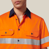 Hard Yakka Koolgear Short Sleeve Hi-Vis 2 Tone Taped Vented Shirt Y07754 in Orange/Navy