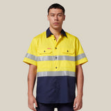 Hard Yakka Koolgear Short Sleeve Hi-Vis 2 Tone Taped Vented Shirt Y07754 in Yellow/Navy