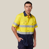 Hard Yakka Koolgear Short Sleeve Hi-Vis 2 Tone Taped Vented Shirt Y07754 in Yellow/Navy