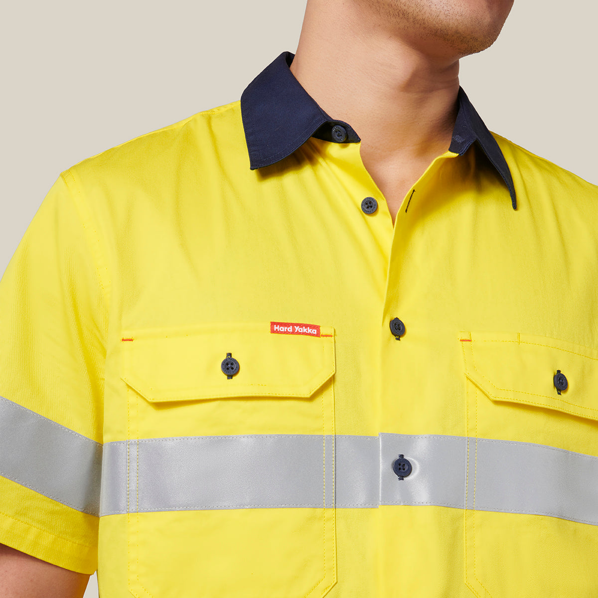 Hard Yakka Koolgear Short Sleeve Hi-Vis 2 Tone Taped Vented Shirt Y07754 in Yellow/Navy