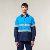 Hard Yakka Koolgear Core Long Sleeve Lightweight Spliced Taped Vented Drill Shirt Y07910 in Blue/Navy