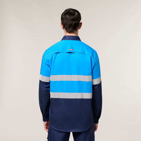 Hard Yakka Koolgear Core Long Sleeve Lightweight Spliced Taped Vented Drill Shirt Y07910 in Blue/Navy