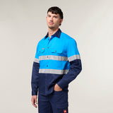 Hard Yakka Koolgear Core Long Sleeve Lightweight Spliced Taped Vented Drill Shirt Y07910 in Blue/Navy