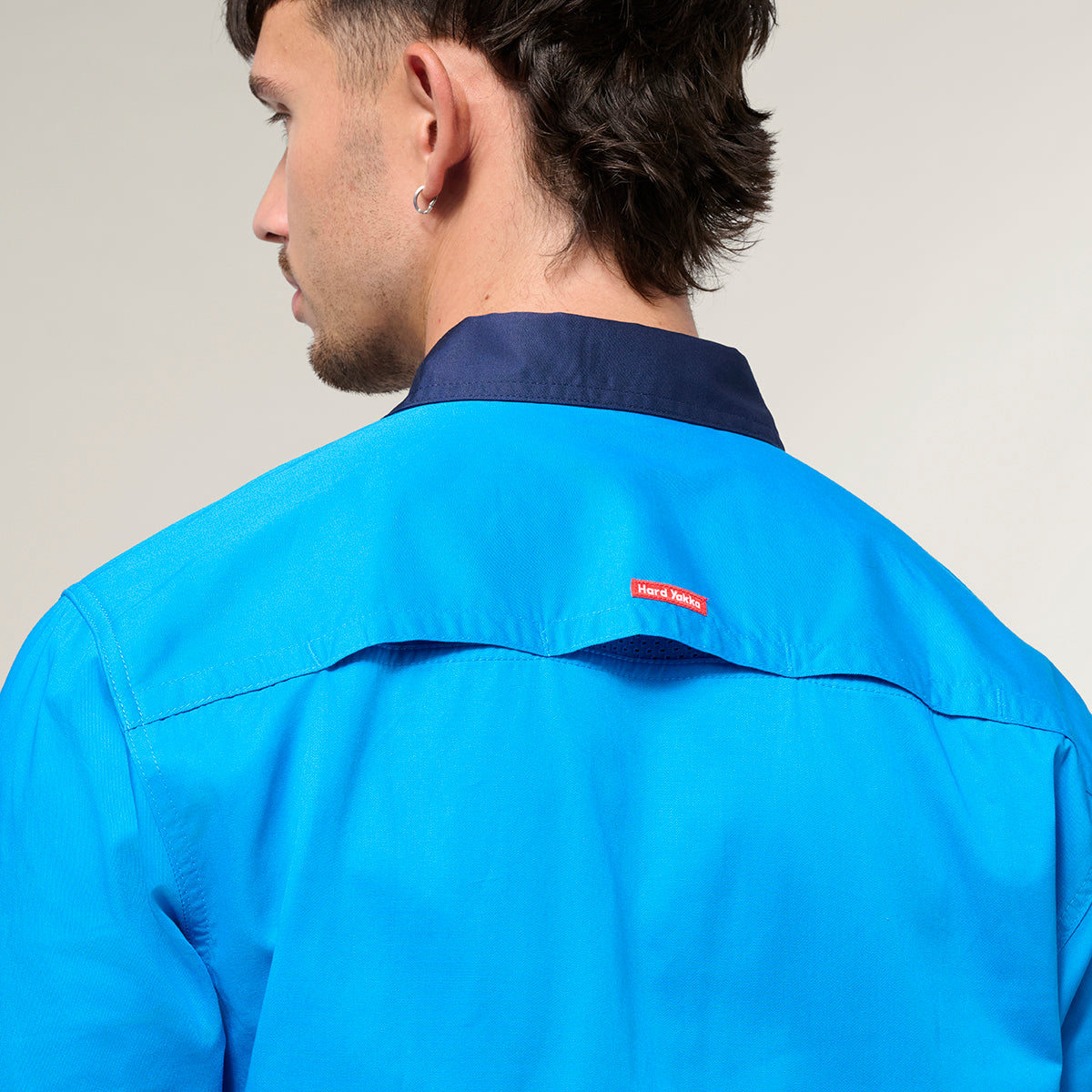 Hard Yakka Koolgear Core Long Sleeve Lightweight Spliced Taped Vented Drill Shirt Y07910 in Blue/Navy