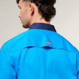 Hard Yakka Koolgear Core Long Sleeve Lightweight Spliced Taped Vented Drill Shirt Y07910 in Blue/Navy
