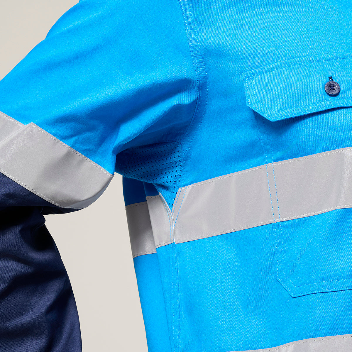 Hard Yakka Koolgear Core Long Sleeve Lightweight Spliced Taped Vented Drill Shirt Y07910 in Blue/Navy