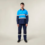 Hard Yakka Koolgear Core Long Sleeve Lightweight Spliced Taped Vented Drill Shirt Y07910 in Blue/Navy