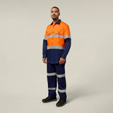 Hard Yakka Koolgear Core Hi-Vis 2 Tone Vented Taped Long Sleeve Cotton Shirt Y07978 in Orange/Navy
