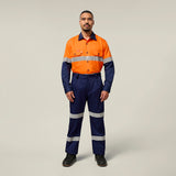 Hard Yakka Koolgear Core Hi-Vis 2 Tone Vented Taped Long Sleeve Cotton Shirt Y07978 in Orange/Navy