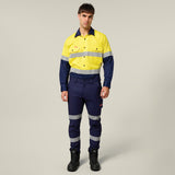 Hard Yakka Koolgear Core Hi-Vis 2 Tone Vented Taped Long Sleeve Cotton Shirt Y07978 in Yellow/Navy