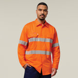 Hard Yakka Koolgear Core Hi-Vis Taped Vented Cotton Twill Shirt Y07996 in Safety Orange