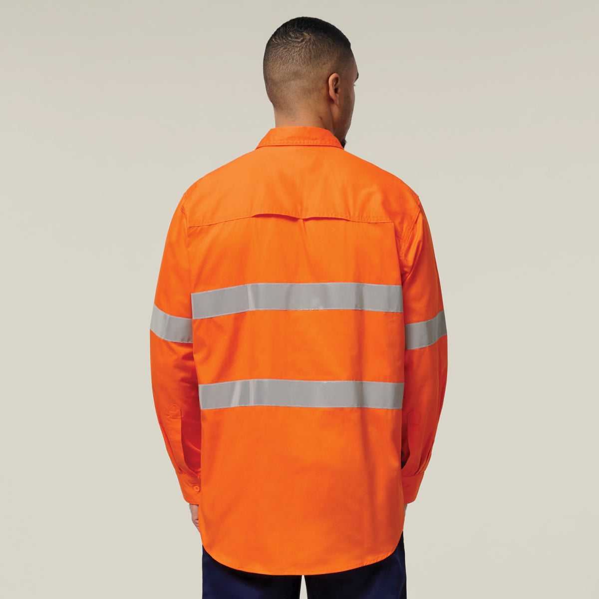 Hard Yakka Koolgear Core Hi-Vis Taped Vented Cotton Twill Shirt Y07996 in Safety Orange