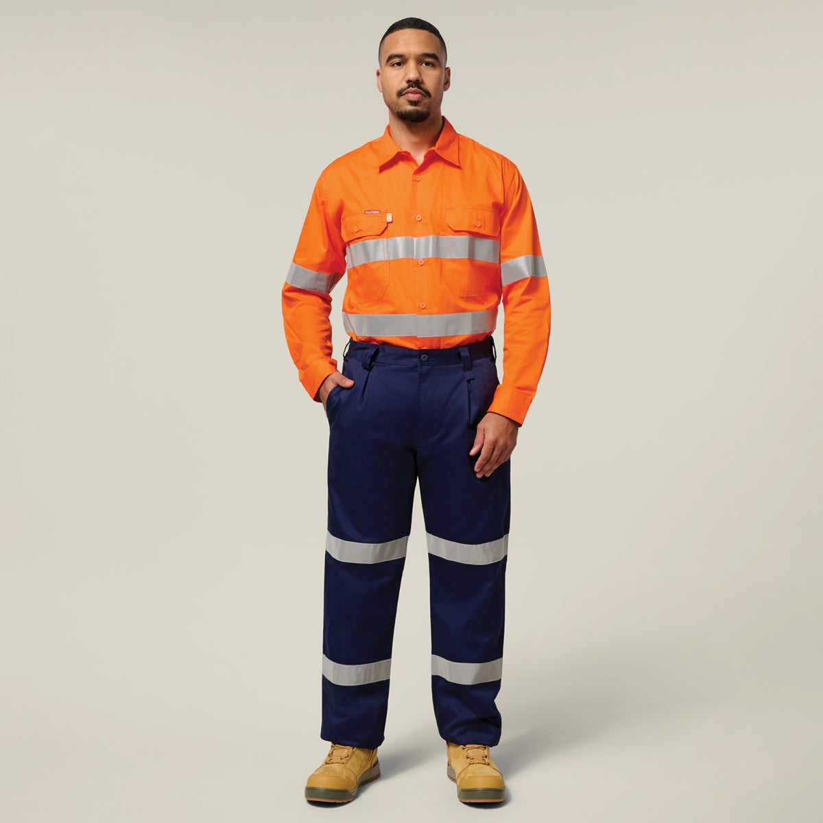 Hard Yakka Koolgear Core Hi-Vis Taped Vented Cotton Twill Shirt Y07996 in Safety Orange