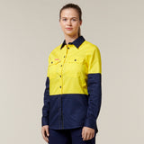 Hard Yakka Women's Koolgear Core 2 Tone Hi-Vis Vented Long Sleeve Shirt Y08225 in Yellow/Navy