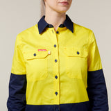 Hard Yakka Women's Koolgear Core 2 Tone Hi-Vis Vented Long Sleeve Shirt Y08225 in Yellow/Navy