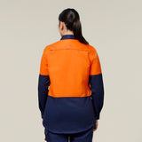 Hard Yakka Women's Koolgear Long Sleeve Hi-Vis 2 Tone Vented Shirt Y08423 in Orange/Navy