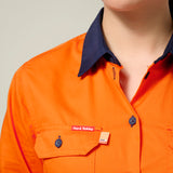 Hard Yakka Women's Koolgear Long Sleeve Hi-Vis 2 Tone Vented Shirt Y08423 in Orange/Navy