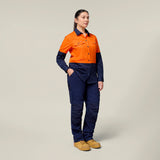 Hard Yakka Women's Koolgear Long Sleeve Hi-Vis 2 Tone Vented Shirt Y08423 in Orange/Navy