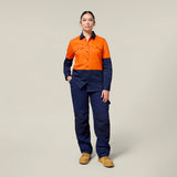 Hard Yakka Women's Koolgear Long Sleeve Hi-Vis 2 Tone Vented Shirt Y08423 in Orange/Navy