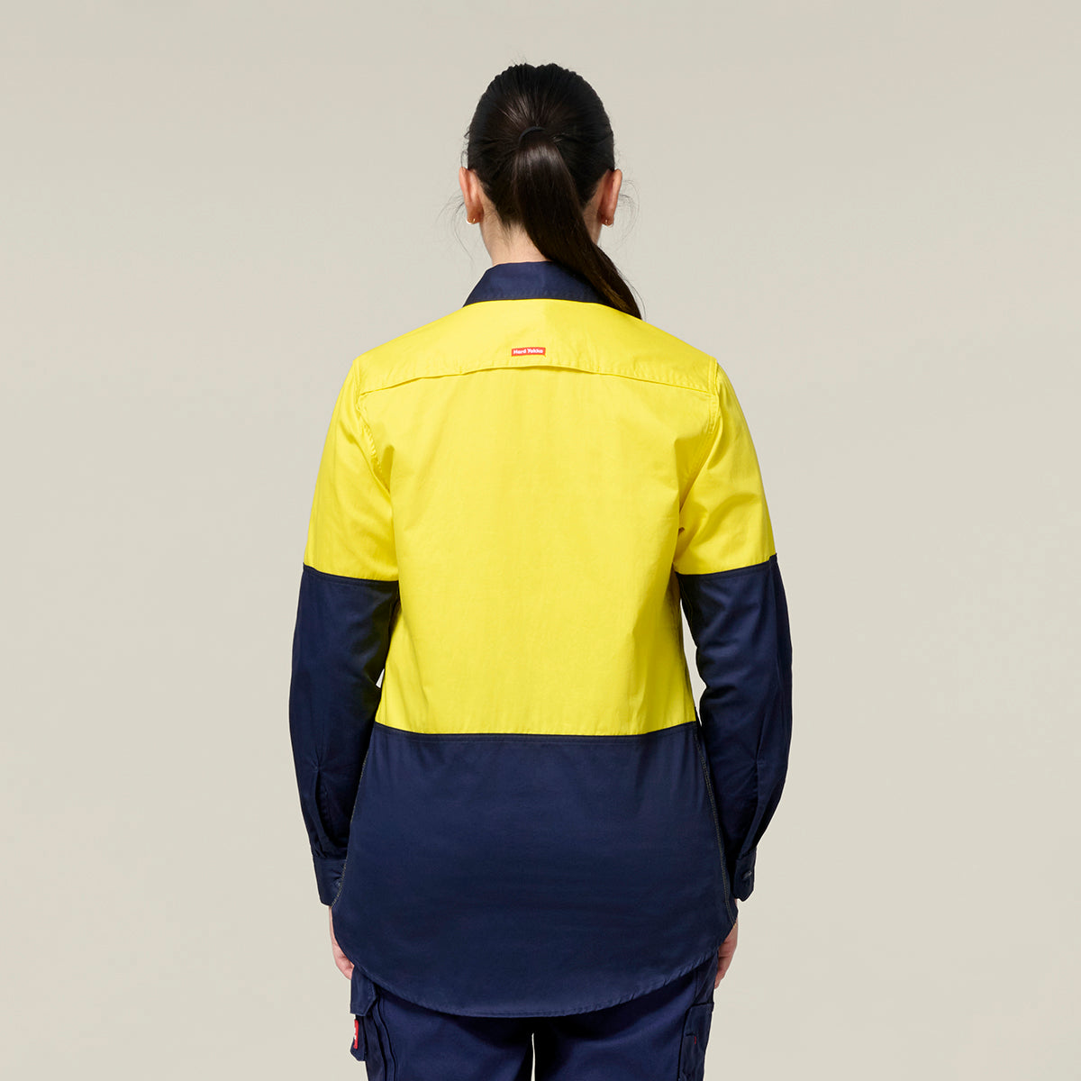 Hard Yakka Women's Koolgear Long Sleeve Hi-Vis 2 Tone Vented Shirt Y08423 in Yellow/Navy