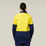 Hard Yakka Women's Koolgear Long Sleeve Hi-Vis 2 Tone Vented Shirt Y08423 in Yellow/Navy