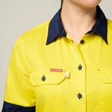 Hard Yakka Women's Koolgear Long Sleeve Hi-Vis 2 Tone Vented Shirt Y08423 in Yellow/Navy