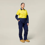 Hard Yakka Women's Koolgear Long Sleeve Hi-Vis 2 Tone Vented Shirt Y08423 in Yellow/Navy