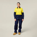 Hard Yakka Women's Koolgear Long Sleeve Hi-Vis 2 Tone Vented Shirt Y08423 in Yellow/Navy