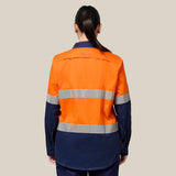 Hard Yakka Women's Koolgear Hi-Vis Lightweight 2 Tone Taped Long Sleeve Shirt Y08805 in Orange/Navy