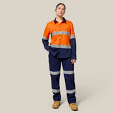 Hard Yakka Women's Koolgear Hi-Vis Lightweight 2 Tone Taped Long Sleeve Shirt Y08805 in Orange/Navy