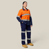 Hard Yakka Women's Koolgear Hi-Vis Lightweight 2 Tone Taped Long Sleeve Shirt Y08805 in Orange/Navy