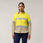 Hard Yakka Women's Koolgear Hi-Vis Lightweight 2 Tone Taped Long Sleeve Shirt Y08805 in Yellow/Khaki