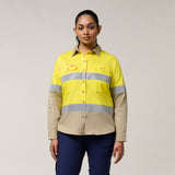 Hard Yakka Women's Koolgear Hi-Vis Lightweight 2 Tone Taped Long Sleeve Shirt Y08805 in Yellow/Khaki