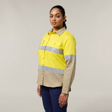 Hard Yakka Women's Koolgear Hi-Vis Lightweight 2 Tone Taped Long Sleeve Shirt Y08805 in Yellow/Khaki