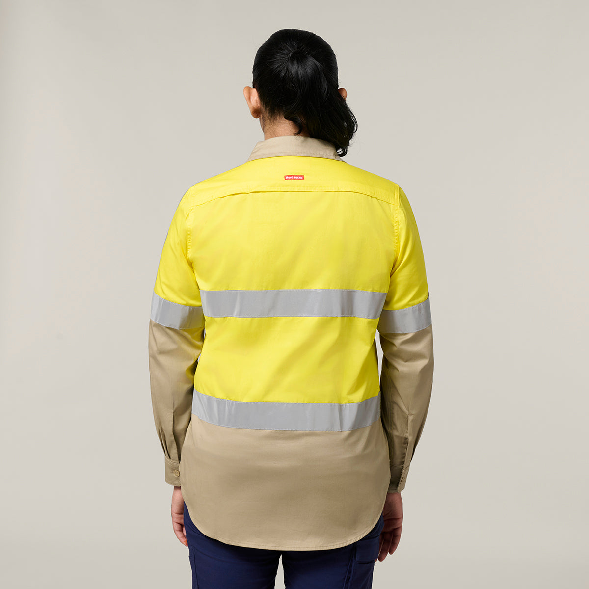 Hard Yakka Women's Koolgear Hi-Vis Lightweight 2 Tone Taped Long Sleeve Shirt Y08805 in Yellow/Khaki