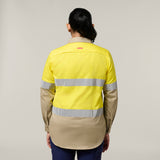 Hard Yakka Women's Koolgear Hi-Vis Lightweight 2 Tone Taped Long Sleeve Shirt Y08805 in Yellow/Khaki