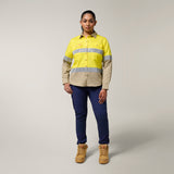 Hard Yakka Women's Koolgear Hi-Vis Lightweight 2 Tone Taped Long Sleeve Shirt Y08805 in Yellow/Khaki