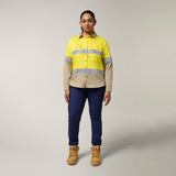 Hard Yakka Women's Koolgear Hi-Vis Lightweight 2 Tone Taped Long Sleeve Shirt Y08805 in Yellow/Khaki