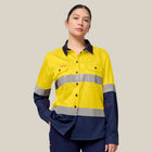 Hard Yakka Women's Koolgear Hi-Vis Lightweight 2 Tone Taped Long Sleeve Shirt Y08805 in Yellow/Navy