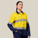 Hard Yakka Women's Koolgear Hi-Vis Lightweight 2 Tone Taped Long Sleeve Shirt Y08805 in Yellow/Navy