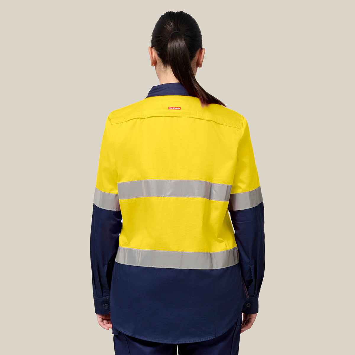 Hard Yakka Women's Koolgear Hi-Vis Lightweight 2 Tone Taped Long Sleeve Shirt Y08805 in Yellow/Navy