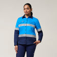 Hard Yakka Women's Koolgear Core Long Sleeve Lightweight Spliced Taped Vented Drill Shirt Y08806 in Blue/Navy
