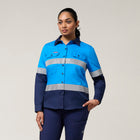 Hard Yakka Women's Koolgear Core Long Sleeve Lightweight Spliced Taped Vented Drill Shirt Y08806 in Blue/Navy