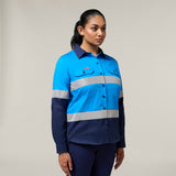 Hard Yakka Women's Koolgear Core Long Sleeve Lightweight Spliced Taped Vented Drill Shirt Y08806 in Blue/Navy