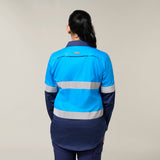 Hard Yakka Women's Koolgear Core Long Sleeve Lightweight Spliced Taped Vented Drill Shirt Y08806 in Blue/Navy