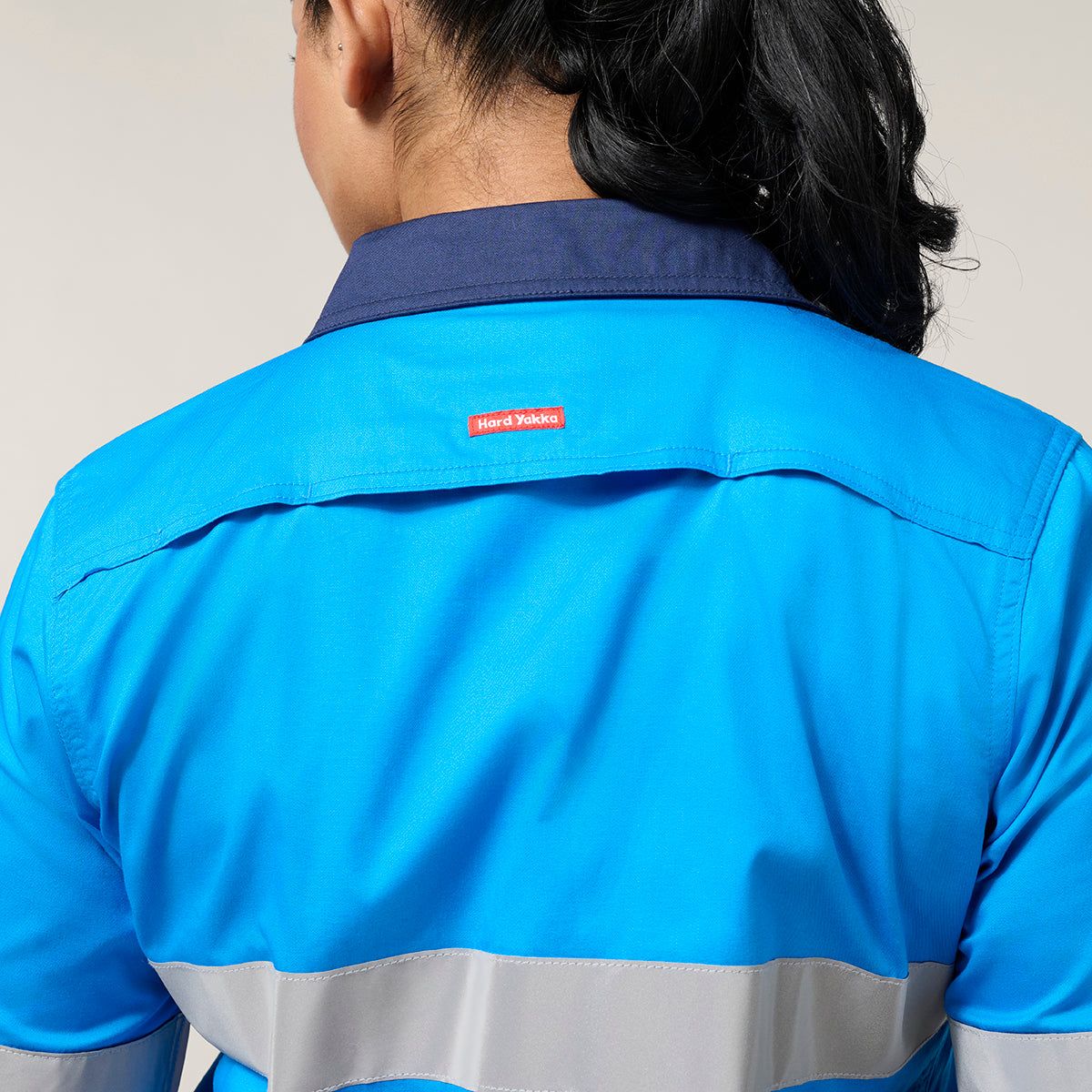 Hard Yakka Women's Koolgear Core Long Sleeve Lightweight Spliced Taped Vented Drill Shirt Y08806 in Blue/Navy
