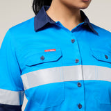 Hard Yakka Women's Koolgear Core Long Sleeve Lightweight Spliced Taped Vented Drill Shirt Y08806 in Blue/Navy